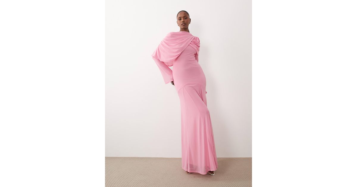 ASOS Modesty Mesh Maxi Dress With Overlay Draped Neckline Detail in ...