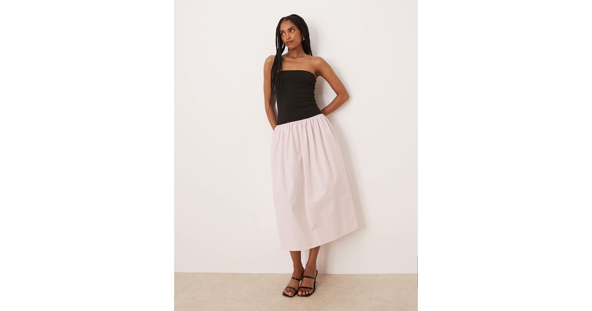 ASOS Colour Block Poplin Mix Bandeau Maxi Dress in Natural | Lyst