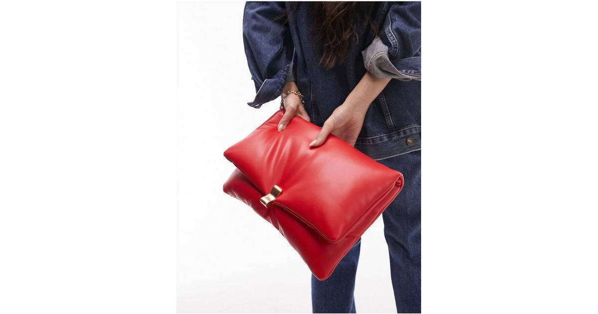 TOPSHOP Cleo Oversized Puffy Clutch Bag in Red