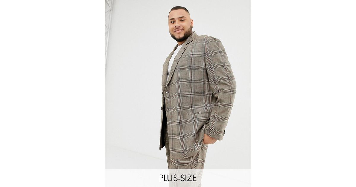 Collusion Denim Plus Oversized Suit Jacket In Brown Window Pane Check ...