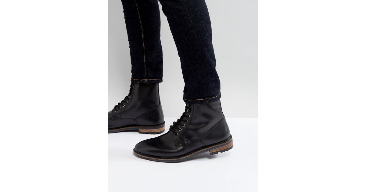 Ben Sherman Military Lace Up Boots In Black Leather for Men | Lyst