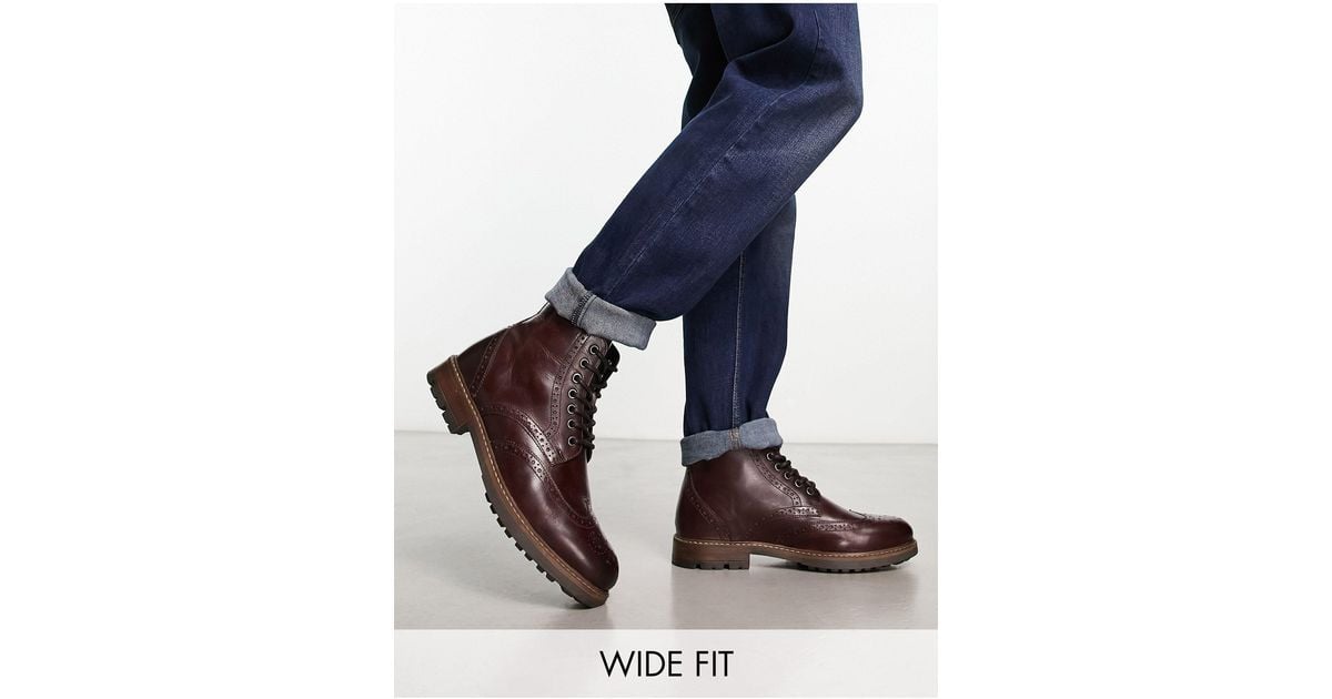 Red Tape Tape Wide Fit Lace Up Brogue Boots in Blue for Men | Lyst