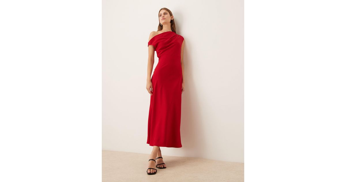 mango red asymmetrical dress A-Line Scoop Neckline Satin Lace Burgundy Long Prom Dress, Burgundy La   dresstby