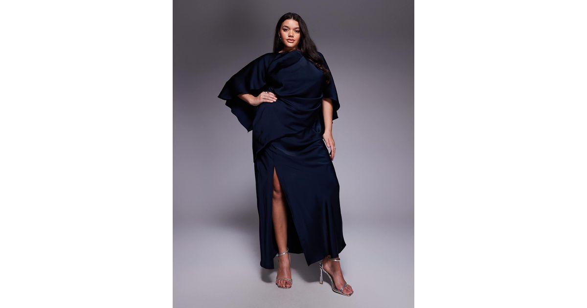ASOS Asos Design Curve Satin Ruffle Cape Sleeve Maxi Dress With Open ...
