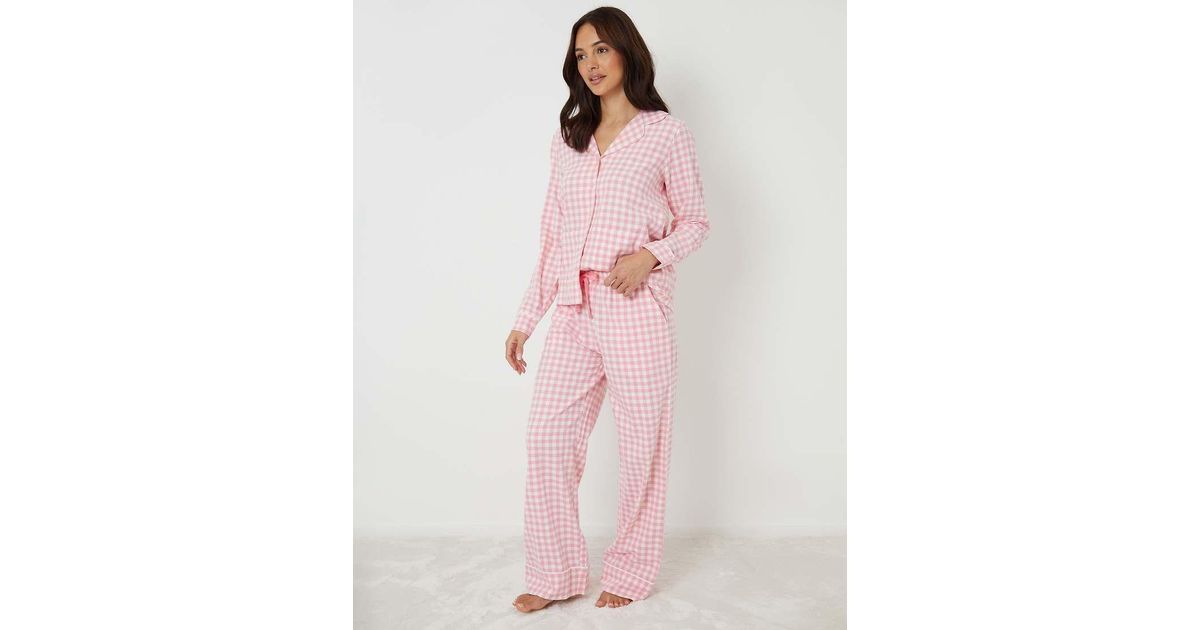 Threadbare Check Long Sleeve Pyjamas in Pink | Lyst UK