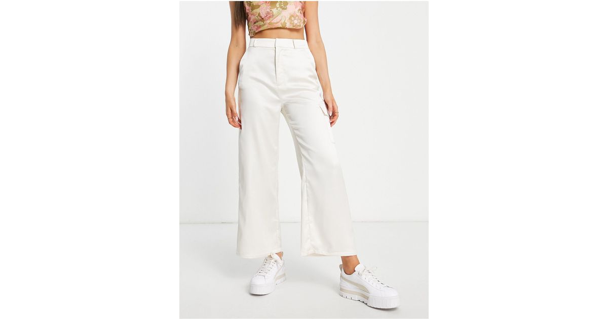 Stradivarius Satin Tailored Cargo Pants in White Lyst Canada