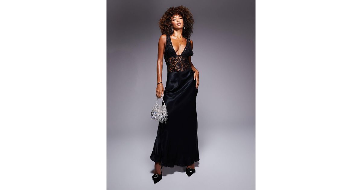 Plus Contrast Lace Split Satin Night Dress main image 1