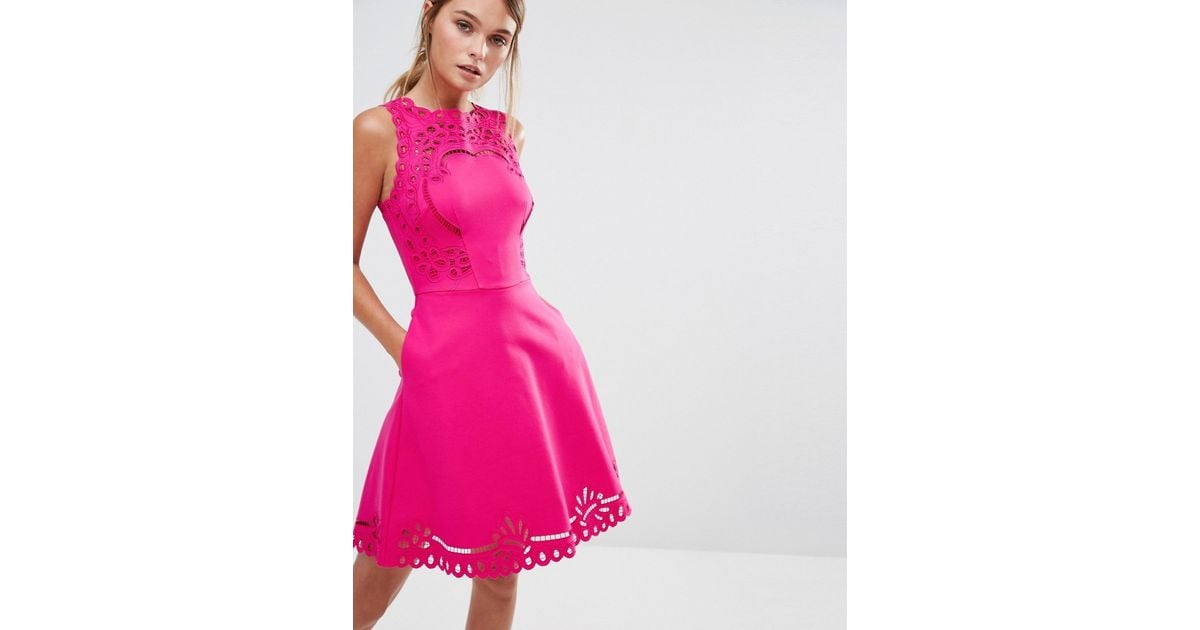 Ted Baker Synthetic Verony Embroidered Cutwork Skater Dress in Pink