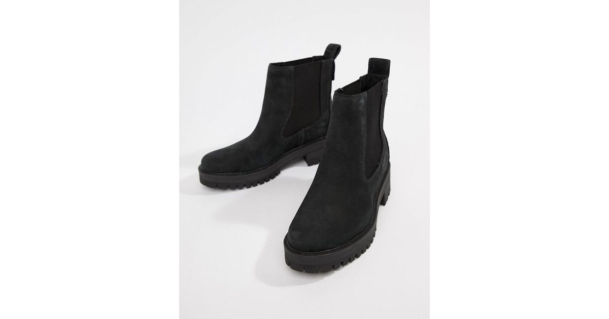 timberland courmayeur valley black leather chelsea pull on ankle boots
