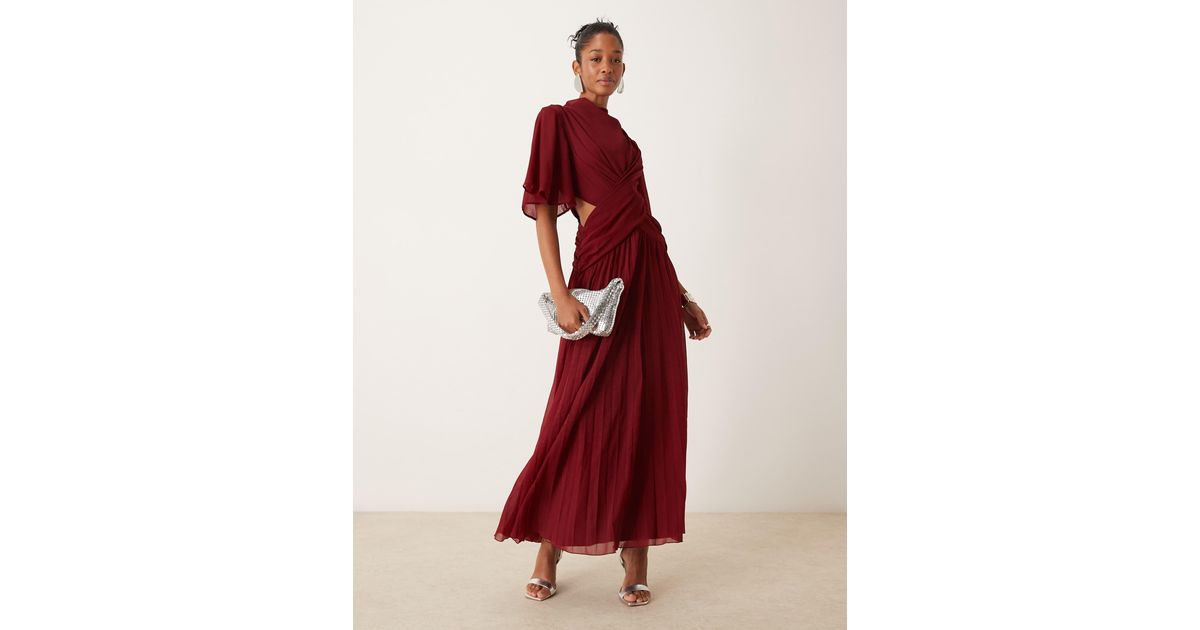 asos design cold shoulder cowl back pleated midi dress ASOS DESIGN Cowl Back Pleated Midi Dress in Stripe Floral Print