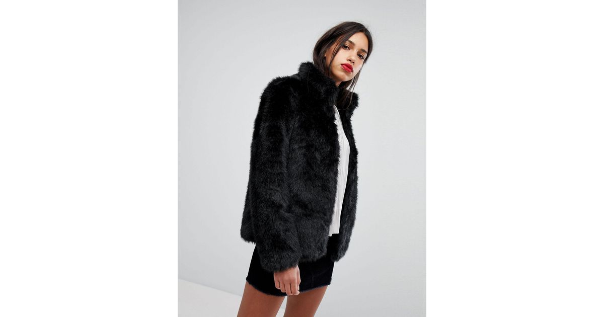 Vero Moda Short Faux Fur Jacket In, Short Black Faux Fur Coat With Hood