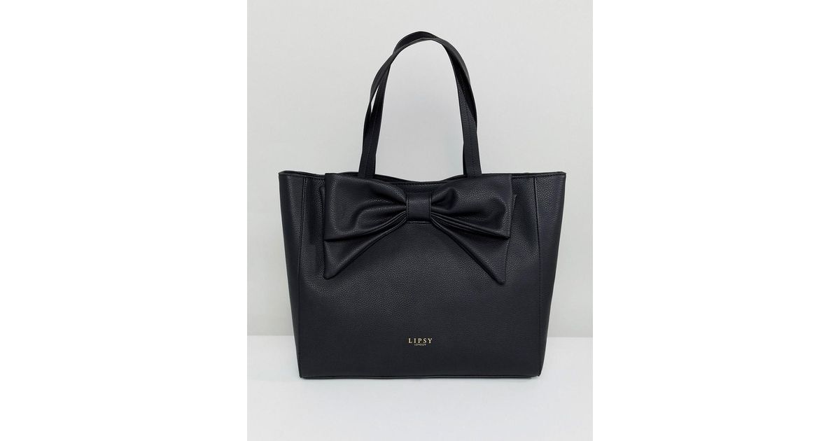 Lipsy Leather Bow Shopper Bag In Black - Lyst