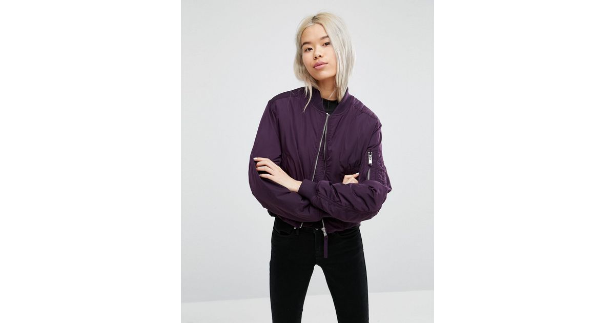 dygtige at lege Ny ankomst Weekday Cropped Bomber Jacket in Purple | Lyst