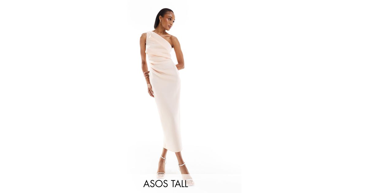 white one shoulder pleated detail midi dress Simkhai Ammalie One-Shoulder Draped Pleated Poplin Midi Dress - White