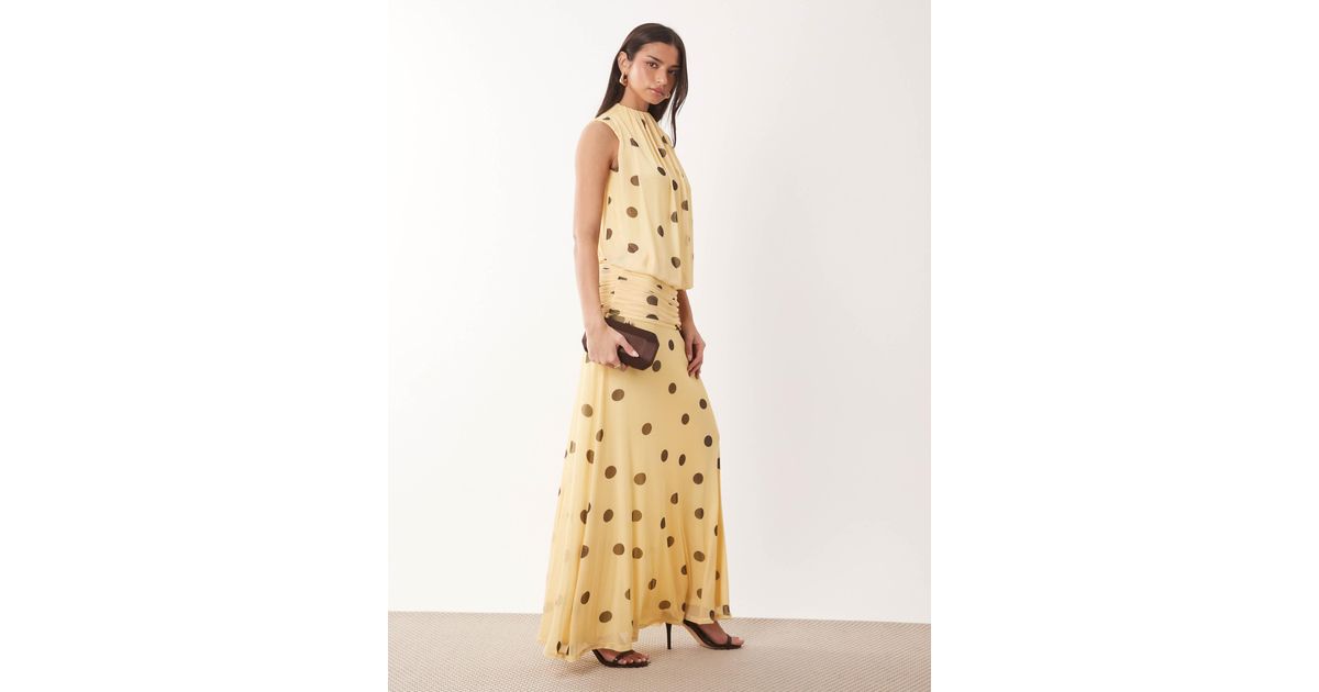 ASOS Mesh Blouson Maxi Dress With Ruched Dropped Waist Skirt in ...
