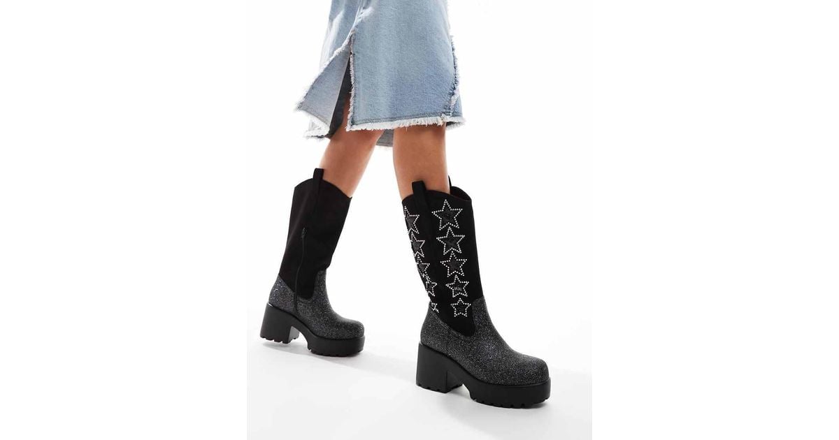Koi Footwear Koi Pastel Supernova Chunky Western Boots in Black