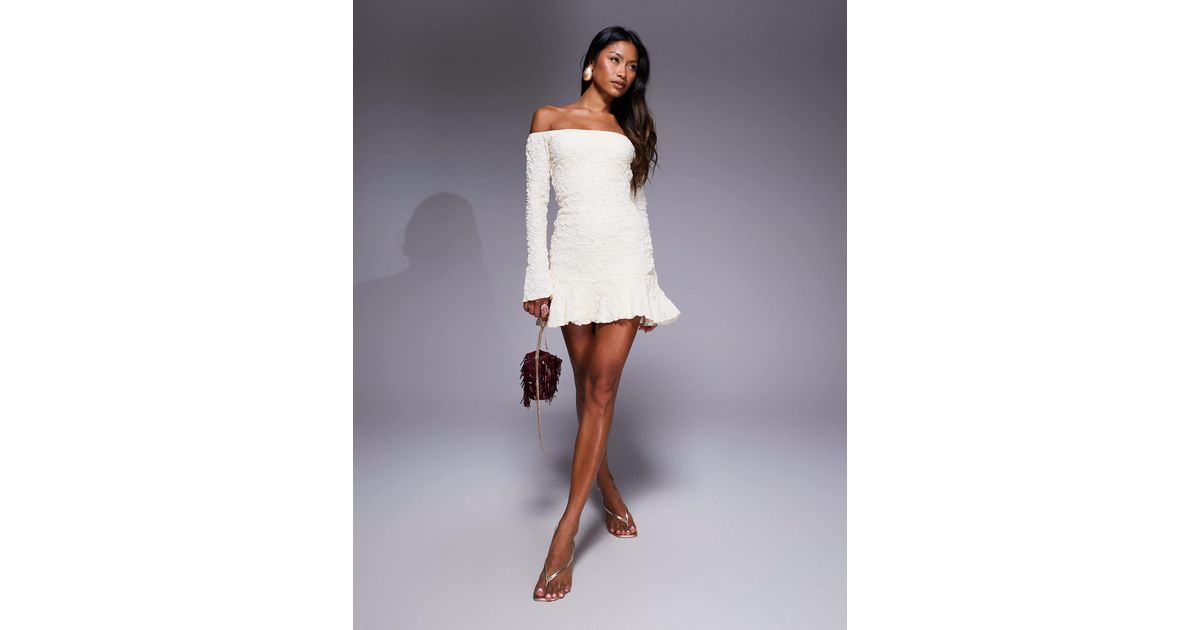 open lace back dress Taylon Off The Shoulder Mini Dress White