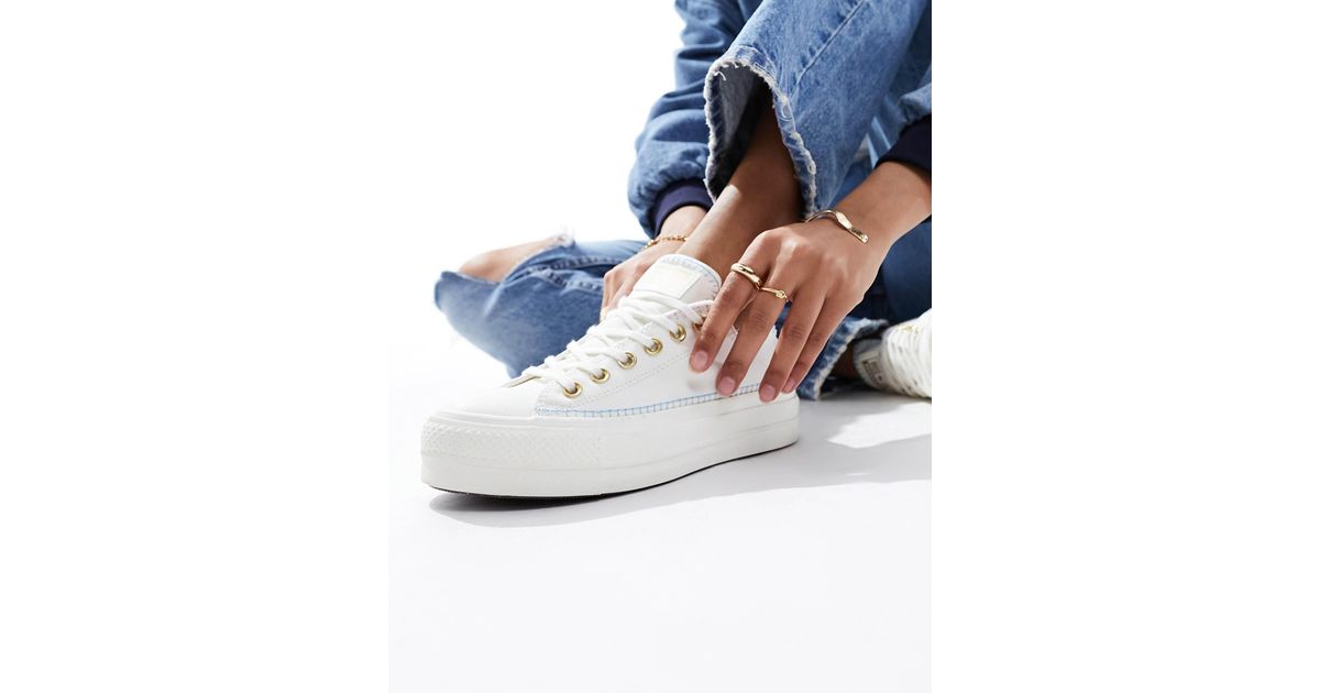 Converse Chuck Taylor All Star Lift Ox Platform Sneakers With Crafted Stitching in Blue Lyst