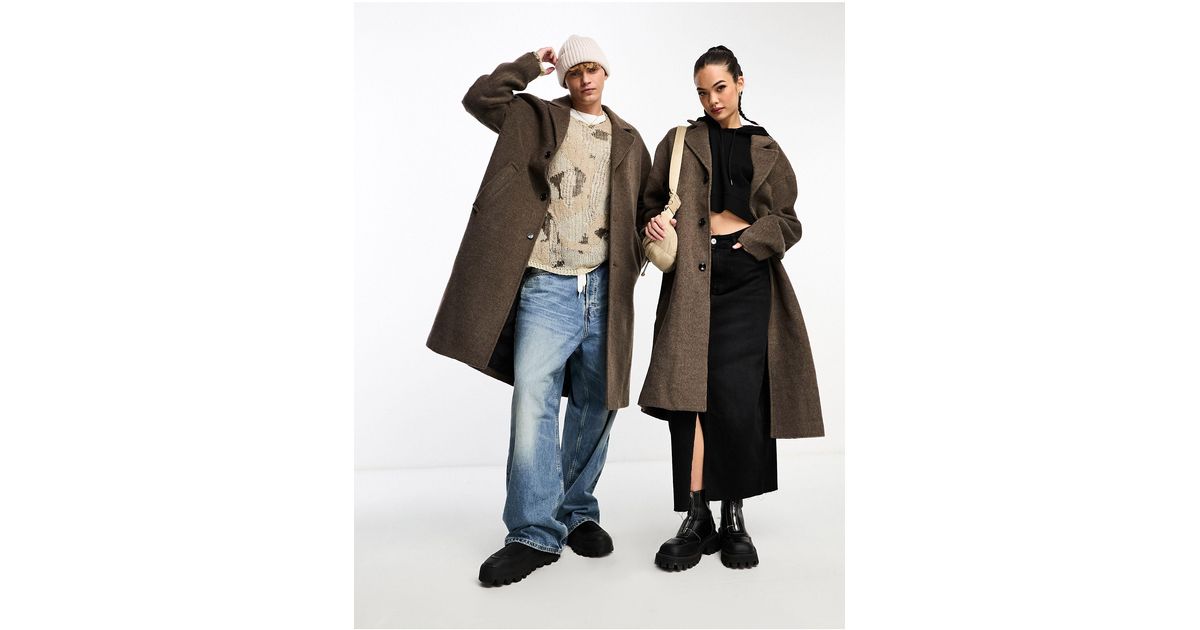 Weekday Unisex Albin Wool Blend Overcoat in Brown Lyst Australia