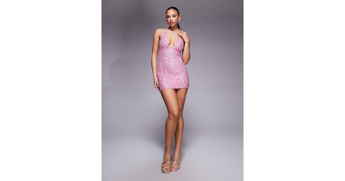 Oh Polly Arlona Glitter Embellished Halterneck A-line Mini Dress in Purple  | Lyst Australia