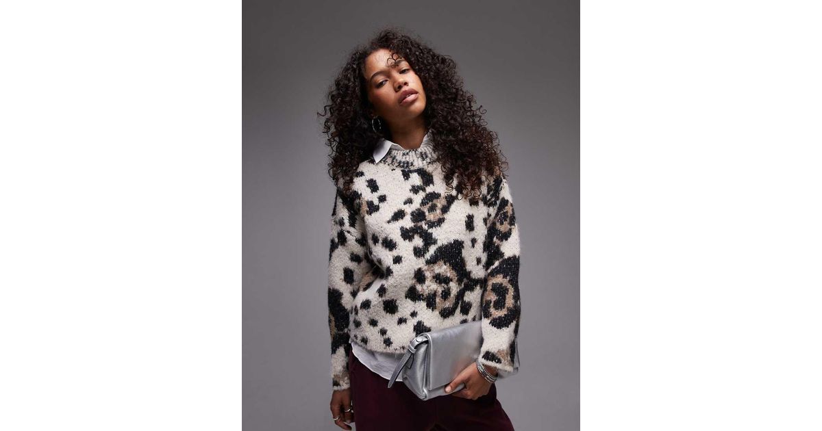 TOPSHOP Knitted Fluffy Relaxed Ultimate Jumper in Grey Lyst UK