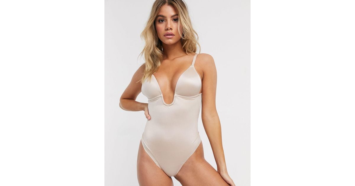 Spanx Panx Uit Your Fancy Ow Back Bodyuit Chapagne Beige in