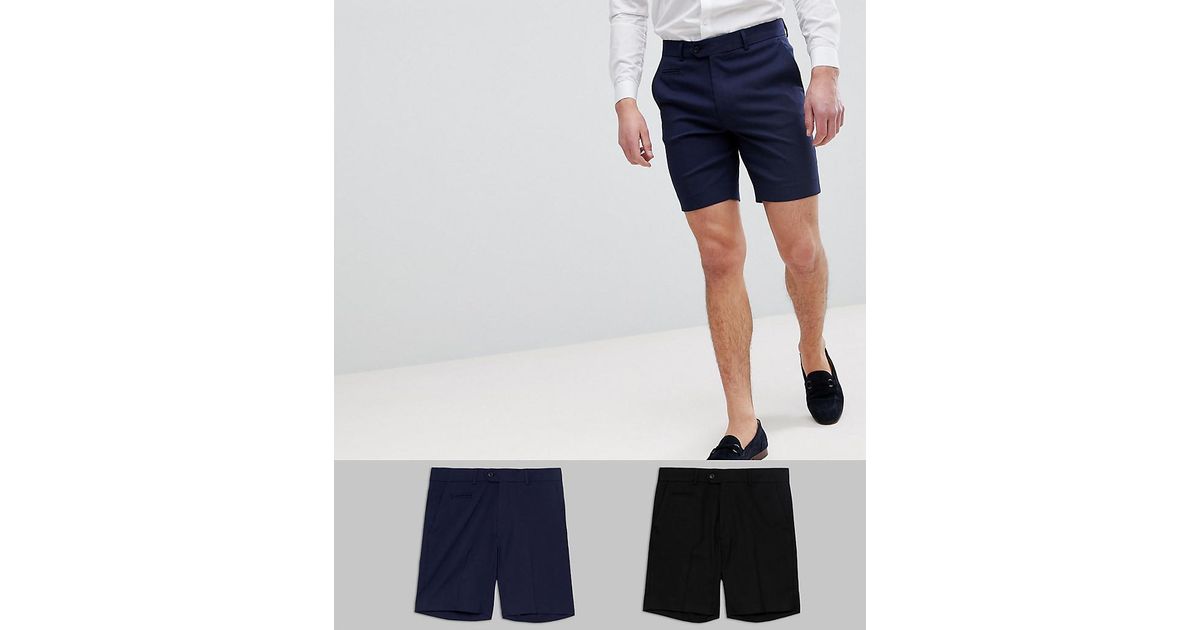 ASOS Denim 2 Pack Smart Shorts In Black And Navy Save in Blue for Men - Lyst