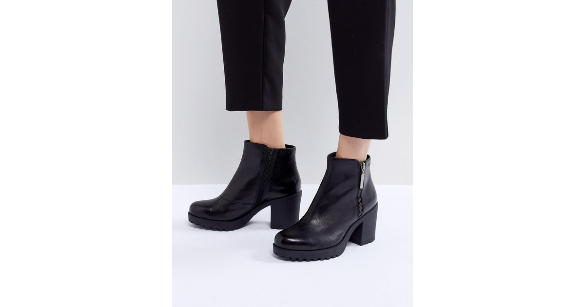 Vagabond Grace Polished Black Leather Ankle Boot With Side Zip - Lyst