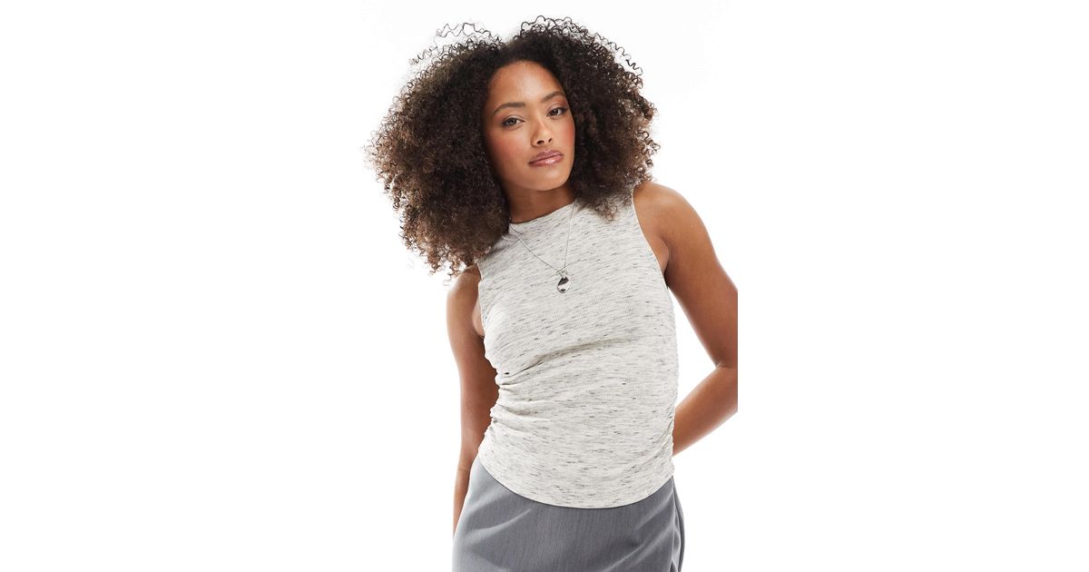 ASOS Ribbed Tank With Ruched Side Detail in White | Lyst