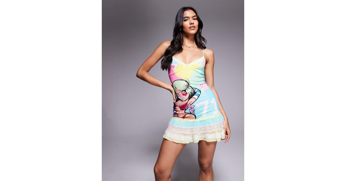 I.AM.GIA X Fafi Fafinettes Lace Trim Graphic Ruffle Hem Mini Dress | Lyst