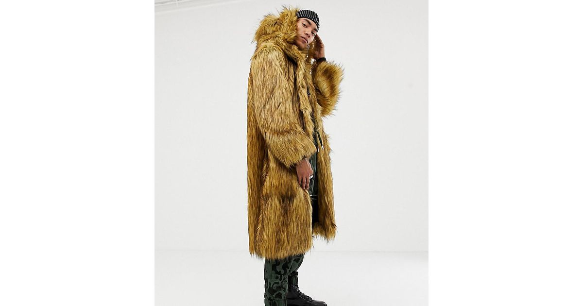 oversized hooded faux fur coat