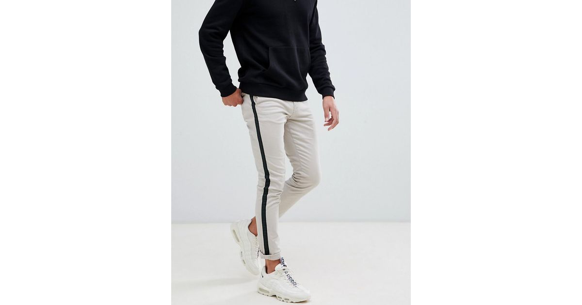 New Look Cotton Skinny Chino With Side Stripe In Ecru in White for Men | Lyst