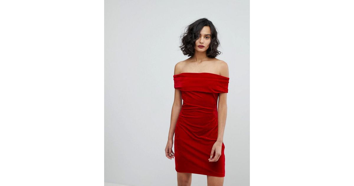 red velvet off the shoulder dress