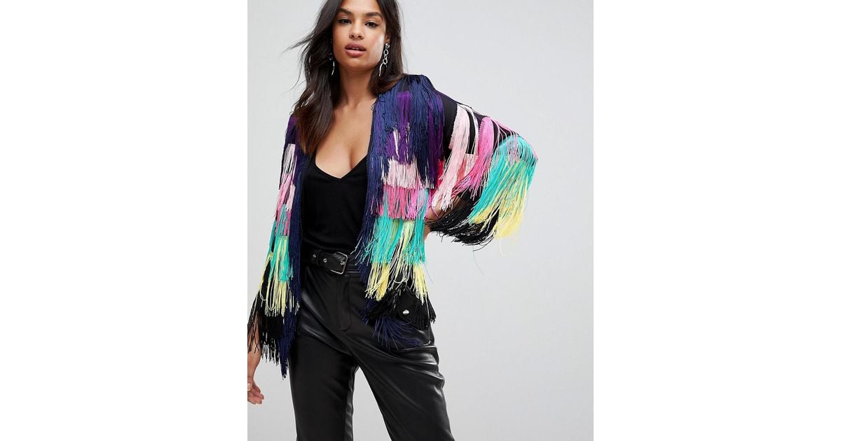 Club L London Rainbow Tassel Fringed Jacket Lyst