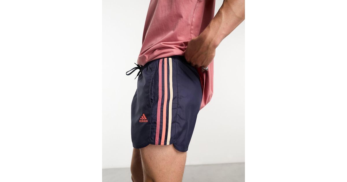 adidas Originals Adidas Swim Retro Split Stripe Shorts in Pink