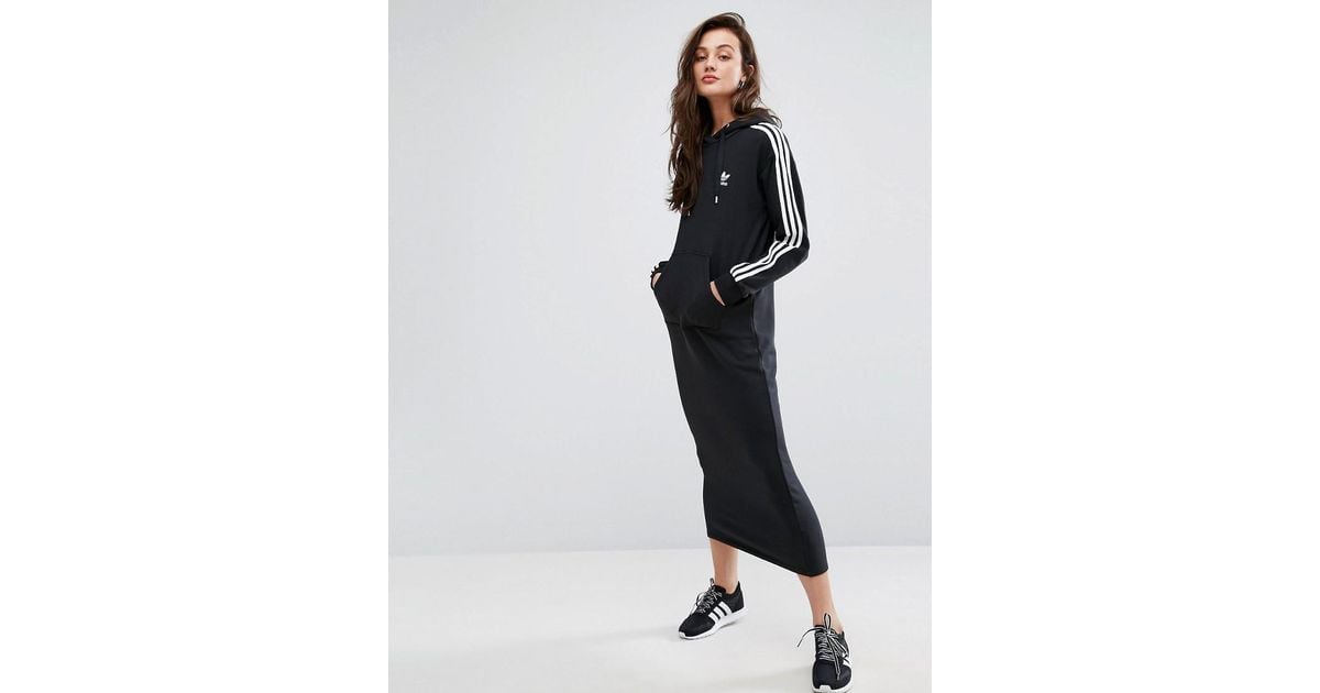 adidas originals black three stripe hoodie maxi dress