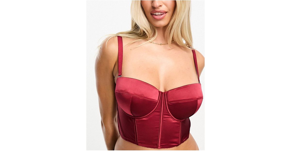 ASOS Fuller Bust Satin Padded Underwire Corset With Detachable Straps in  Red