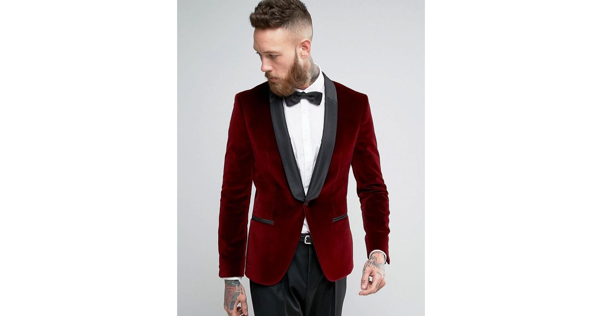 HUGO By Boss Arian Velvet Tux Blazer Satin Lapel Slim Fit in Red for Men |  Lyst