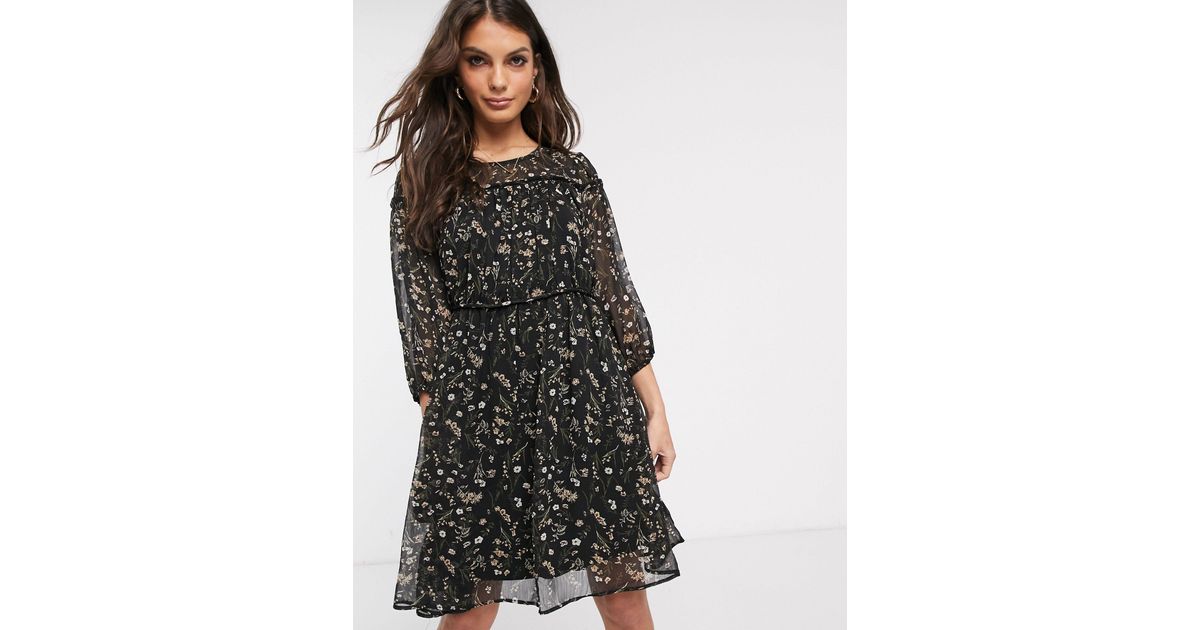 oasis black prairie lace dress