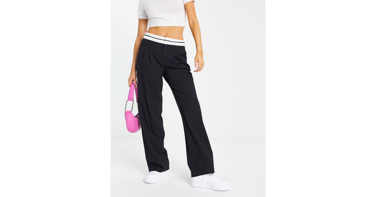 Pull&Bear Tailored Pants With Reverse Waistband in Blue | Lyst