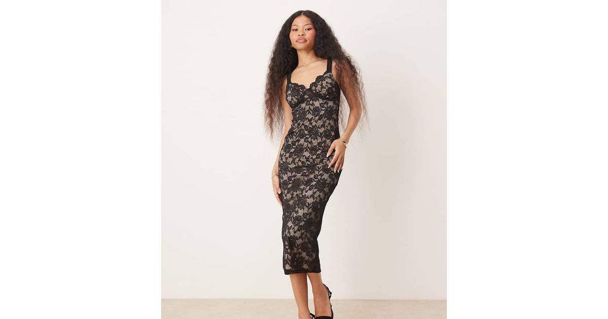 New Look Tone Lace Midi Dress in Black Lyst UK