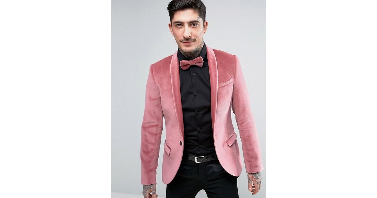 Noose And Monkey Super Skinny Velvet Blazer in Pink for Men Lyst