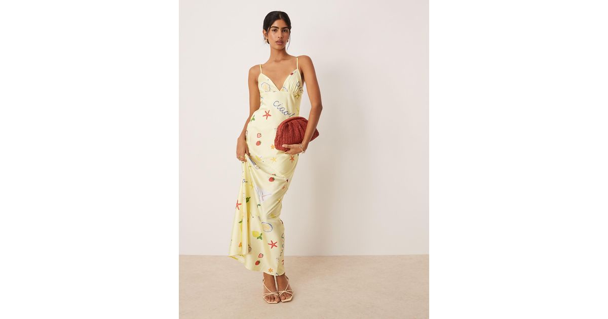 For Love & Lemons Huda Slip Maxi Dress in Natural | Lyst