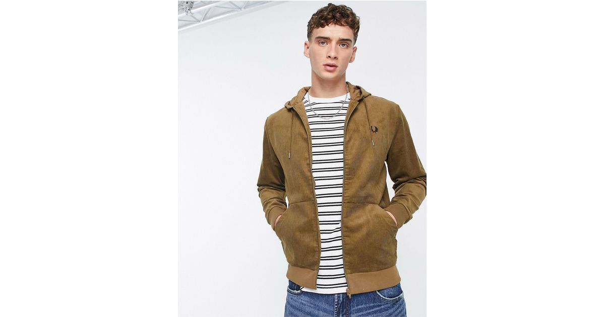 Fred Perry Hooded Cord Track Jacket in Brown (White) for Men Lyst