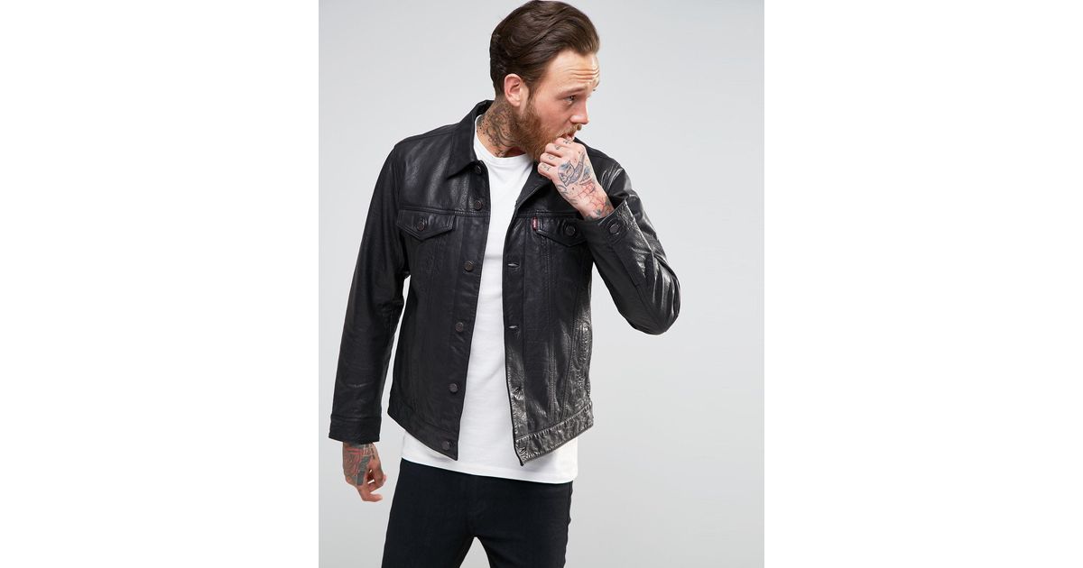 Levi's Leather Trucker Jacket in Blue for Men | Lyst UK