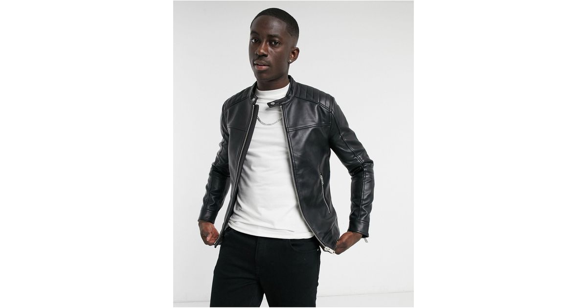 Bershka Faux Leather Biker Jacket in Black for Men - Save 15% | Lyst