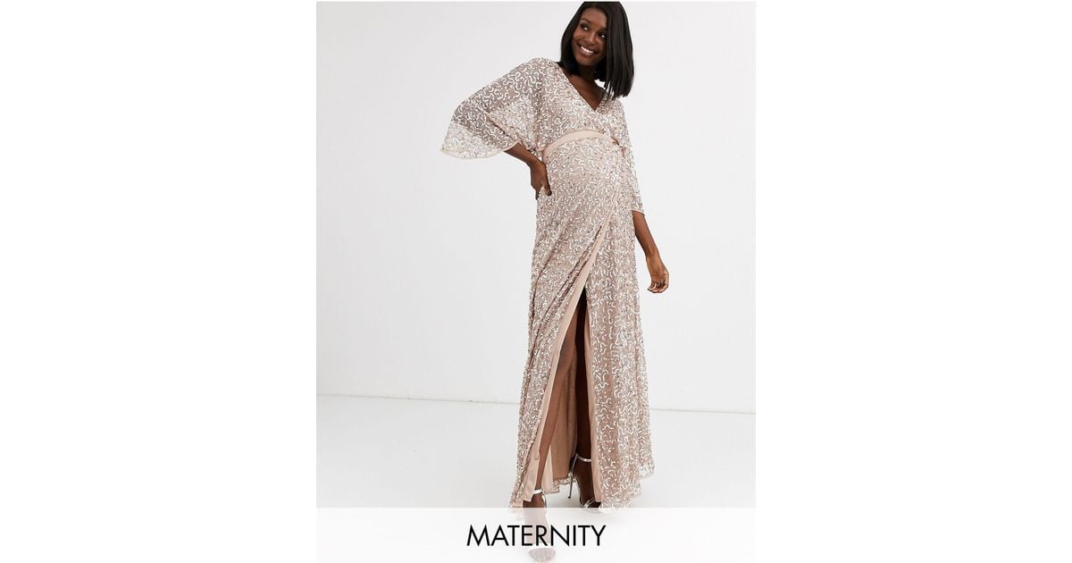Maya Maternity Bridesmaid Delicate Sequin Wrap Maxi Dress | Lyst Canada