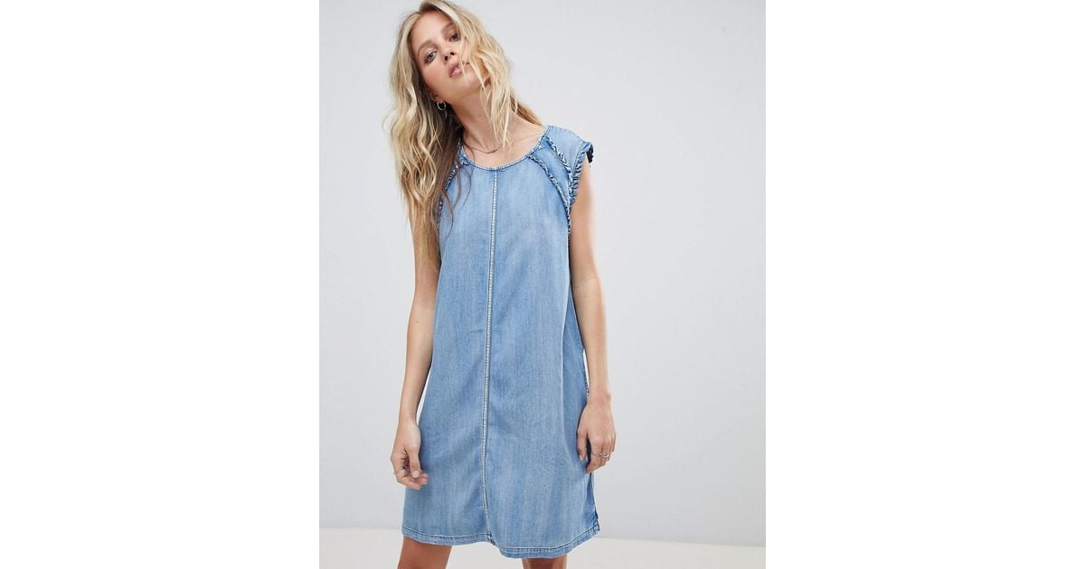 Replay Denim Dress With Ruffle Detail in Blue Lyst