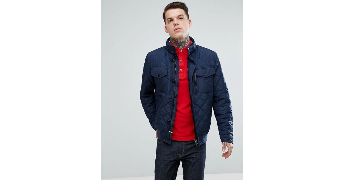 Tommy Hilfiger Diamond Quilted Bomber Jacket in Blue for Men | Lyst