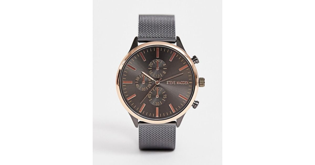 Steve Madden Suede Mens Mesh Watch With Gunmetal Dial in Black for Men -  Lyst